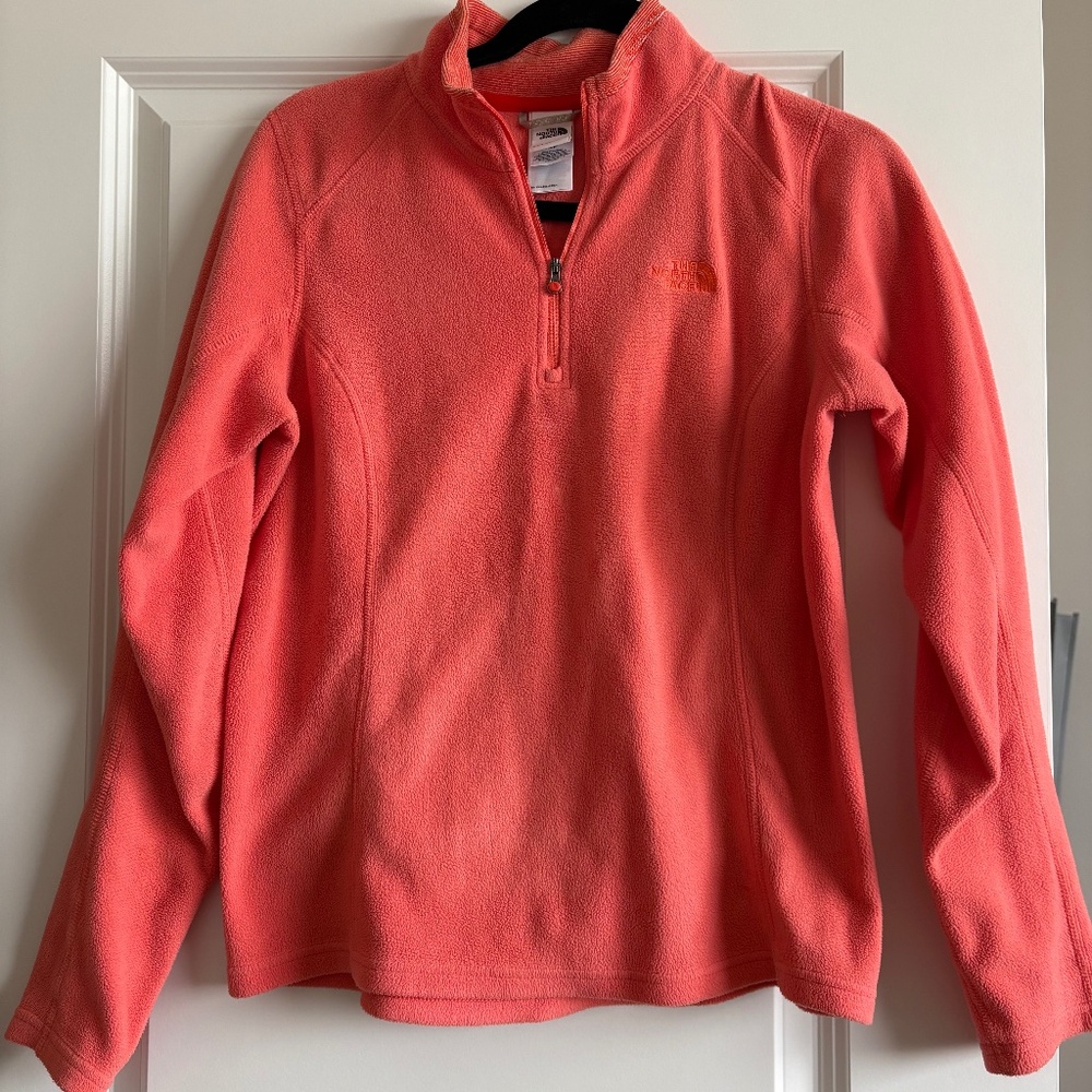 Orange North Face quarter zip fleece